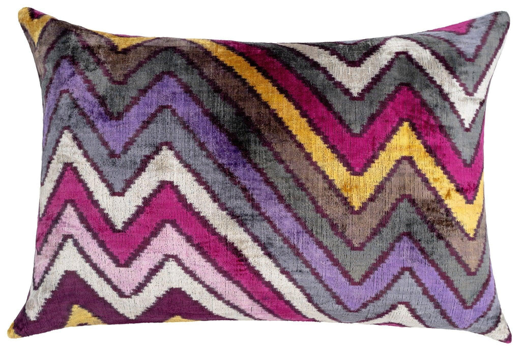 Canvello Handmade Luxury Purple Gray Chervon Decorative Pillow Cover & Premium Down Feather Insert Soft Velvet Silk Throw Cushion 16x24 in Canvello