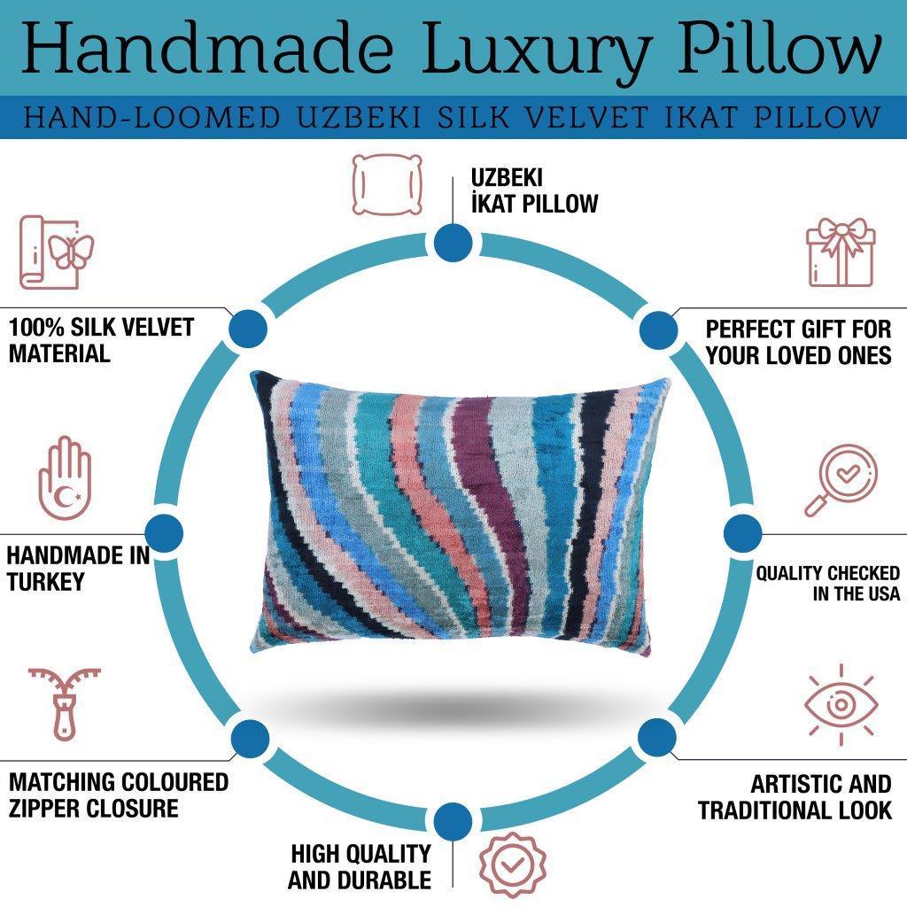 Canvello Handmade Luxury Rainbow Pillow with Down Insert, dimensions view - House Of Avana