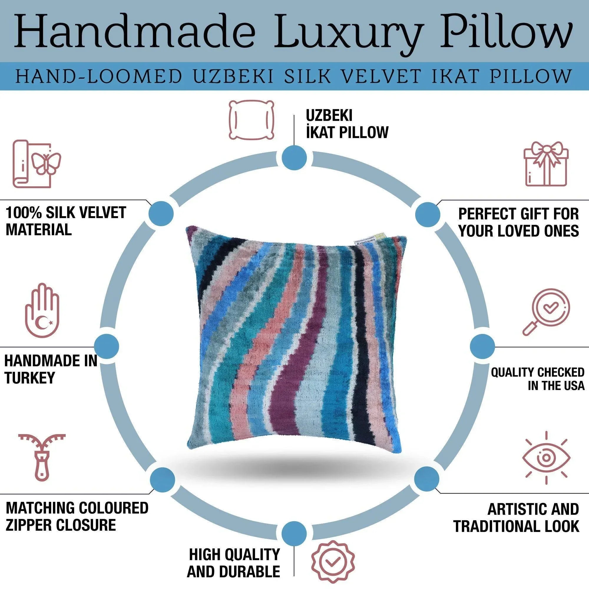 Canvello Handmade Luxury Rainbow Pillow with Down Insert, side view - House Of Avana