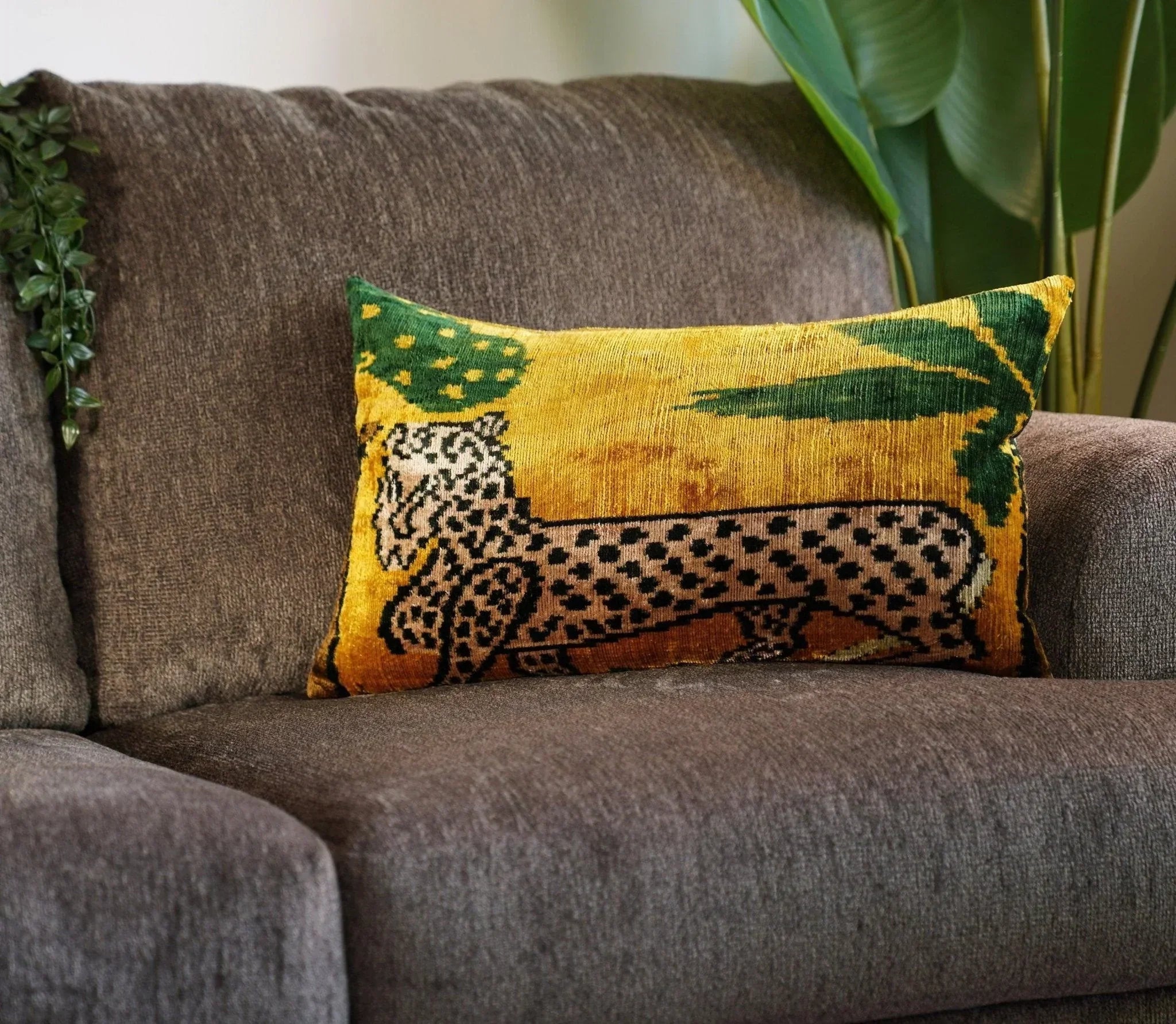 Canvello Handmade Luxury Yellow Tiger Throw Pillows - 16x24 in Canvello