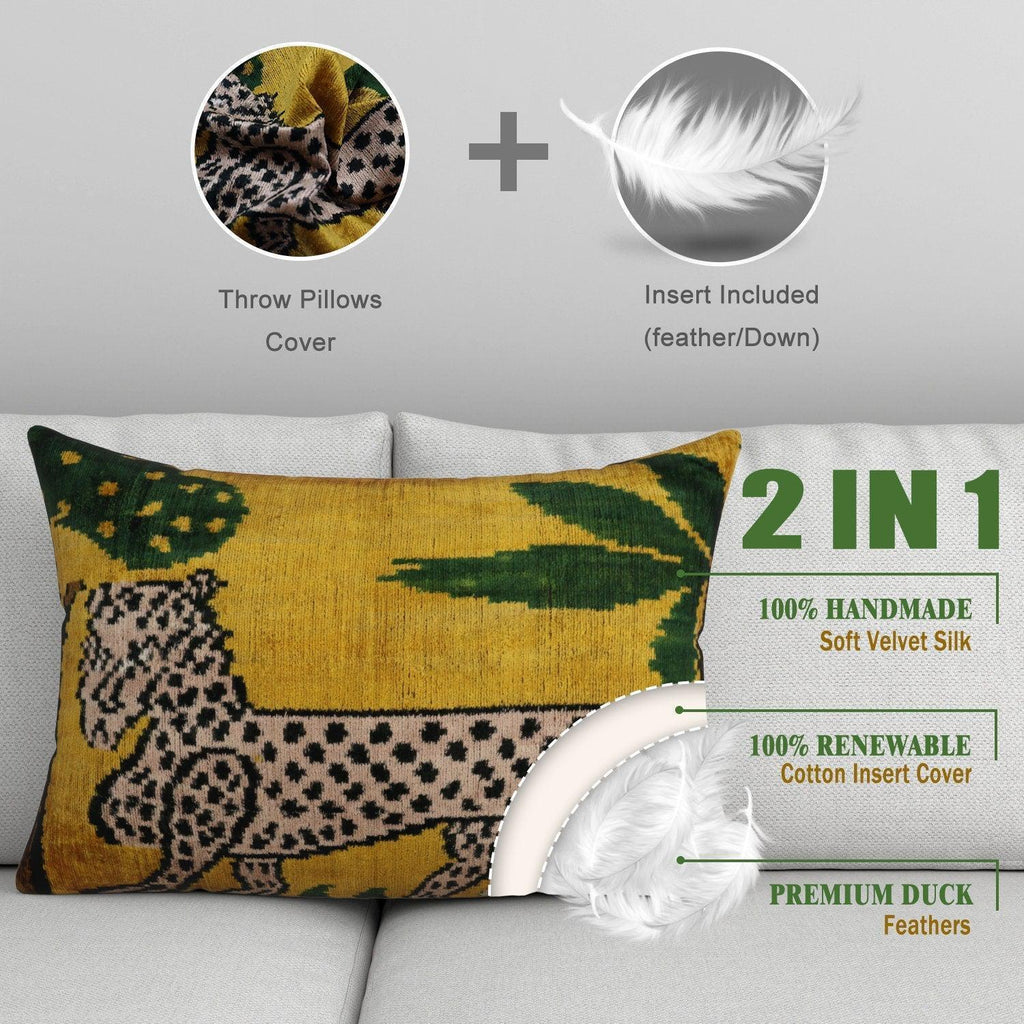 Canvello Handmade Luxury Yellow Tiger Throw Pillows - 16x24 in Canvello