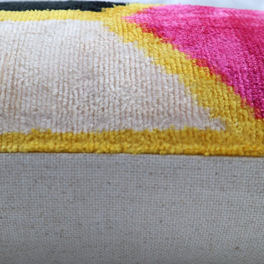 Canvello Handmade Pink Black Velvet Throw Pillow with Down Insert - 16x24, close-up view - House Of Avana
