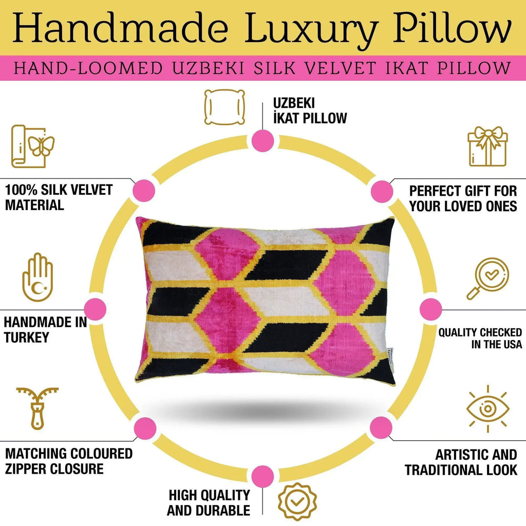 Canvello Handmade Pink Black Velvet Throw Pillow with Down Insert - 16x24, angled view - House Of Avana