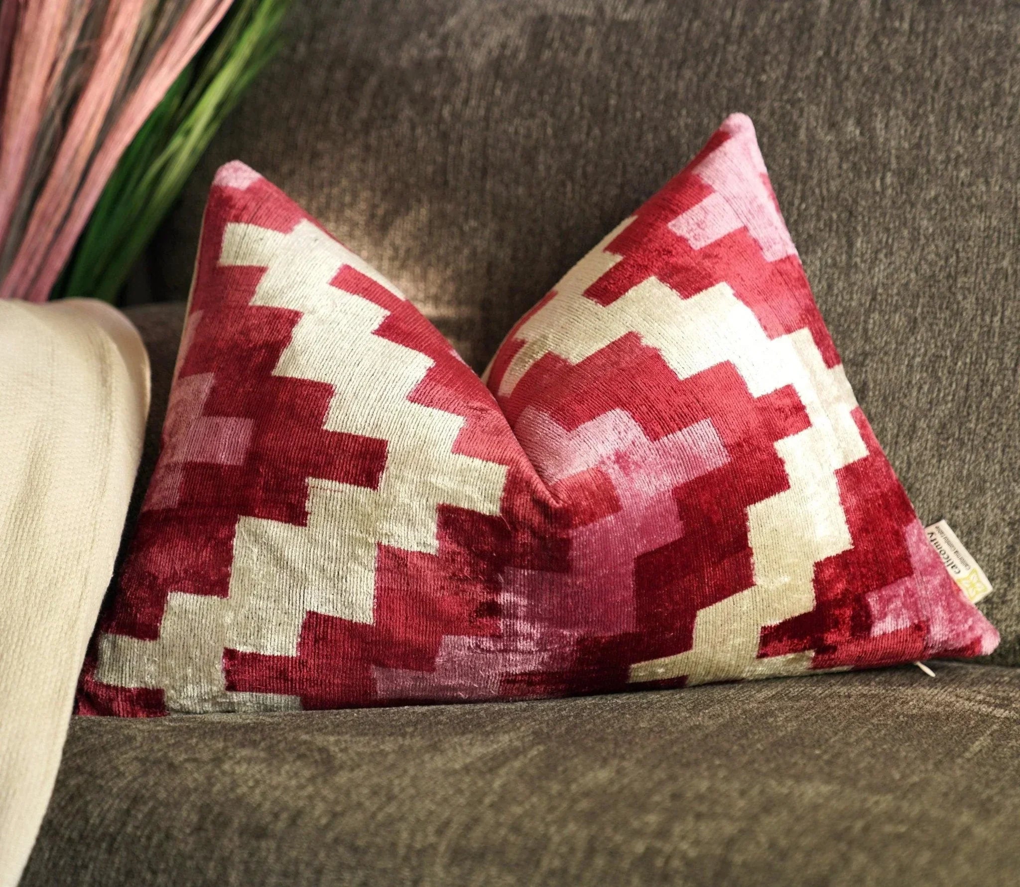 Canvello Handmade Pink Red Throw Pillows For Couch - 16x24 in Canvello