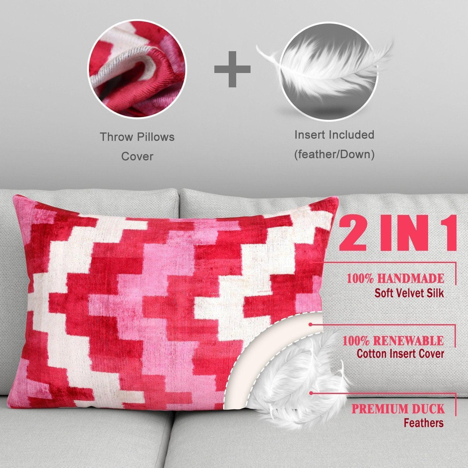 Canvello Handmade Pink Red Throw Pillows For Couch - 16x24 in Canvello
