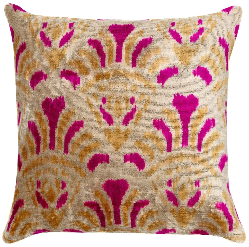 Canvello Handmade Pink and Gold Floral Design Throw Pillow - 16x16 inch, Silk Velvet, Vegetable Dyed with Premium Down Feather Insert Canvello