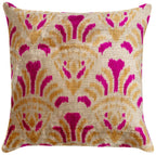 Canvello Handmade Pink and Gold Floral Design Throw Pillow - 16x16 inch, Silk Velvet, Vegetable Dyed with Premium Down Feather Insert Canvello