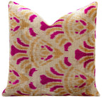 Canvello Handmade Pink and Gold Floral Design Throw Pillow - 16x16 inch, Silk Velvet, Vegetable Dyed with Premium Down Feather Insert Canvello