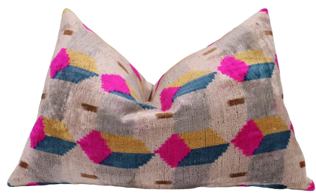 Canvello Handmade PinkGray Geometic Throw Pillow - 16x24 in Canvello