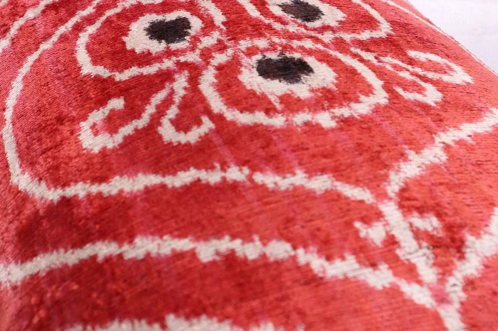 Canvello Handmade Red Brown Floral Throw Pillow with Down Insert -16"X24" Canvello