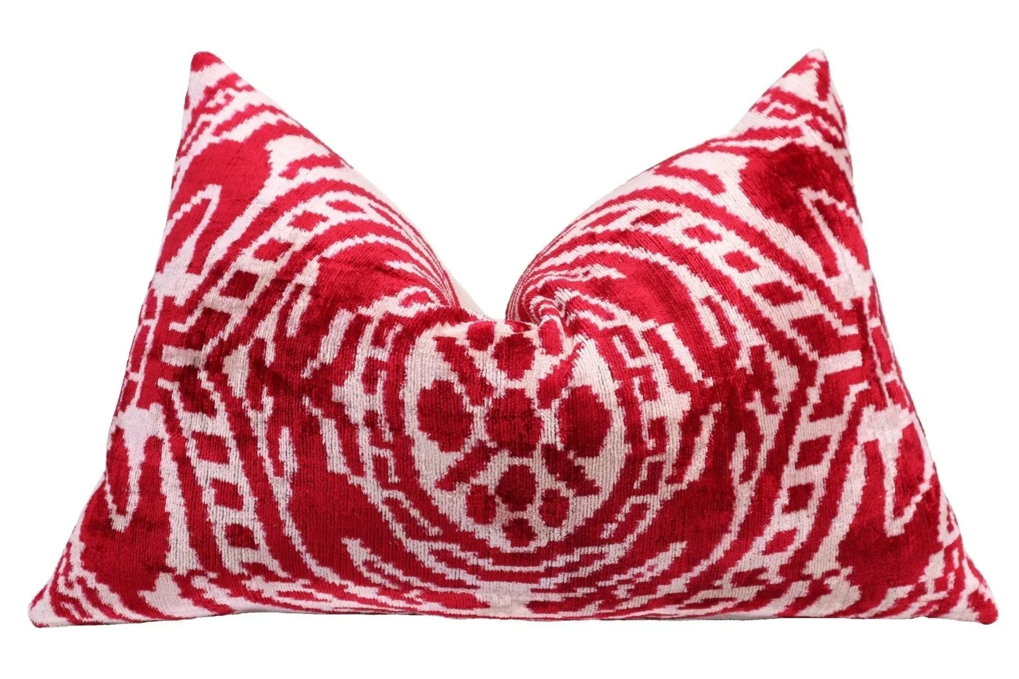 Canvello Handmade Red Super Soft Pillow with Down Insert- 16"x24", front view - House Of Avana
