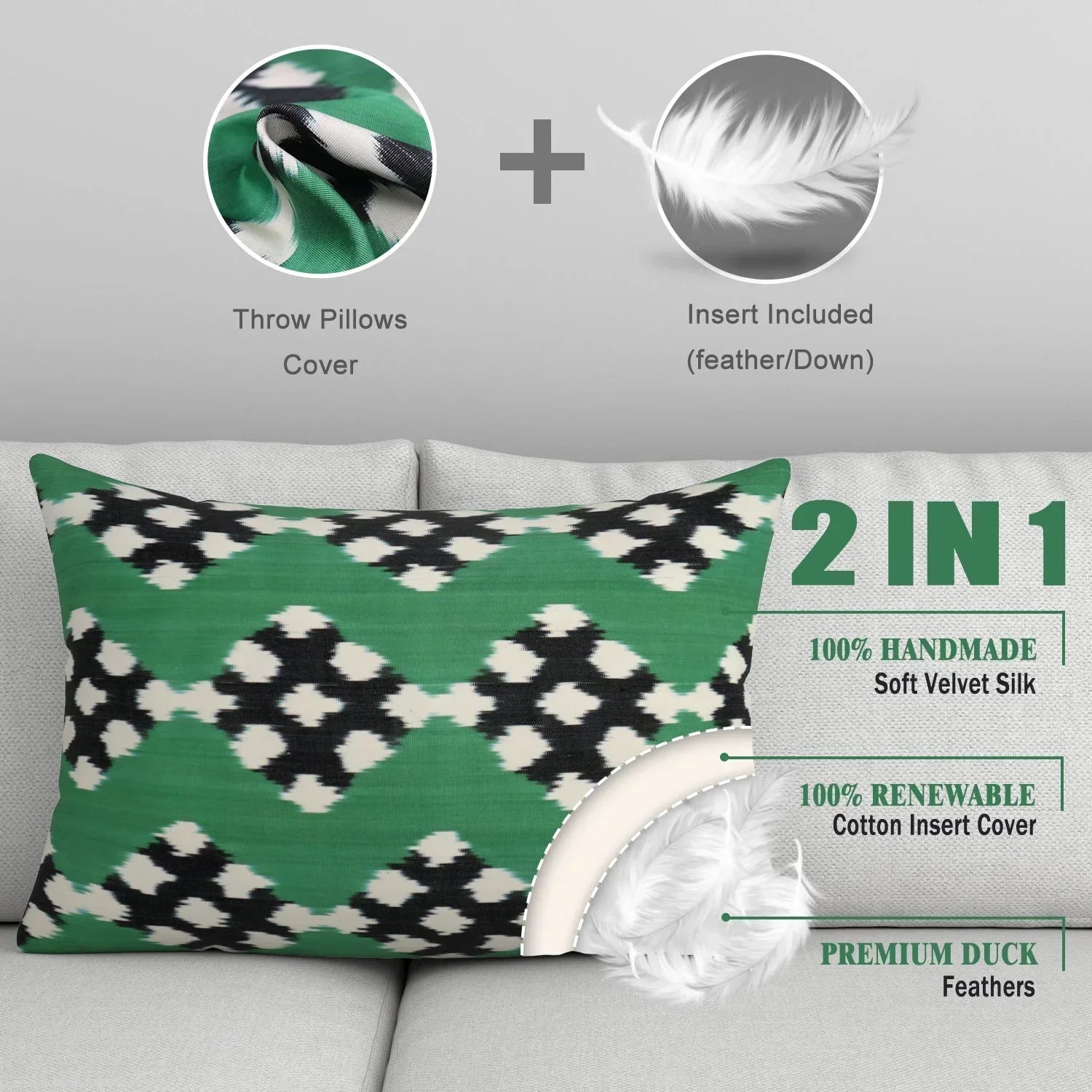 Canvello Handmade Silk Decorative Throw Pillow with Down Filled Insert Canvello