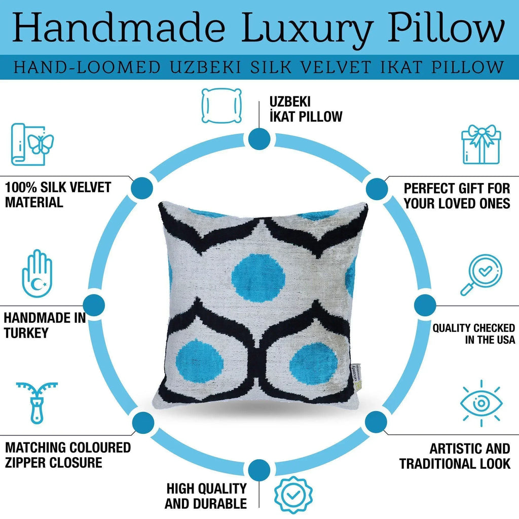 Canvello Handmade Sky Blue Pillows for Couch - 16x16 Inch, side view - House Of Avana