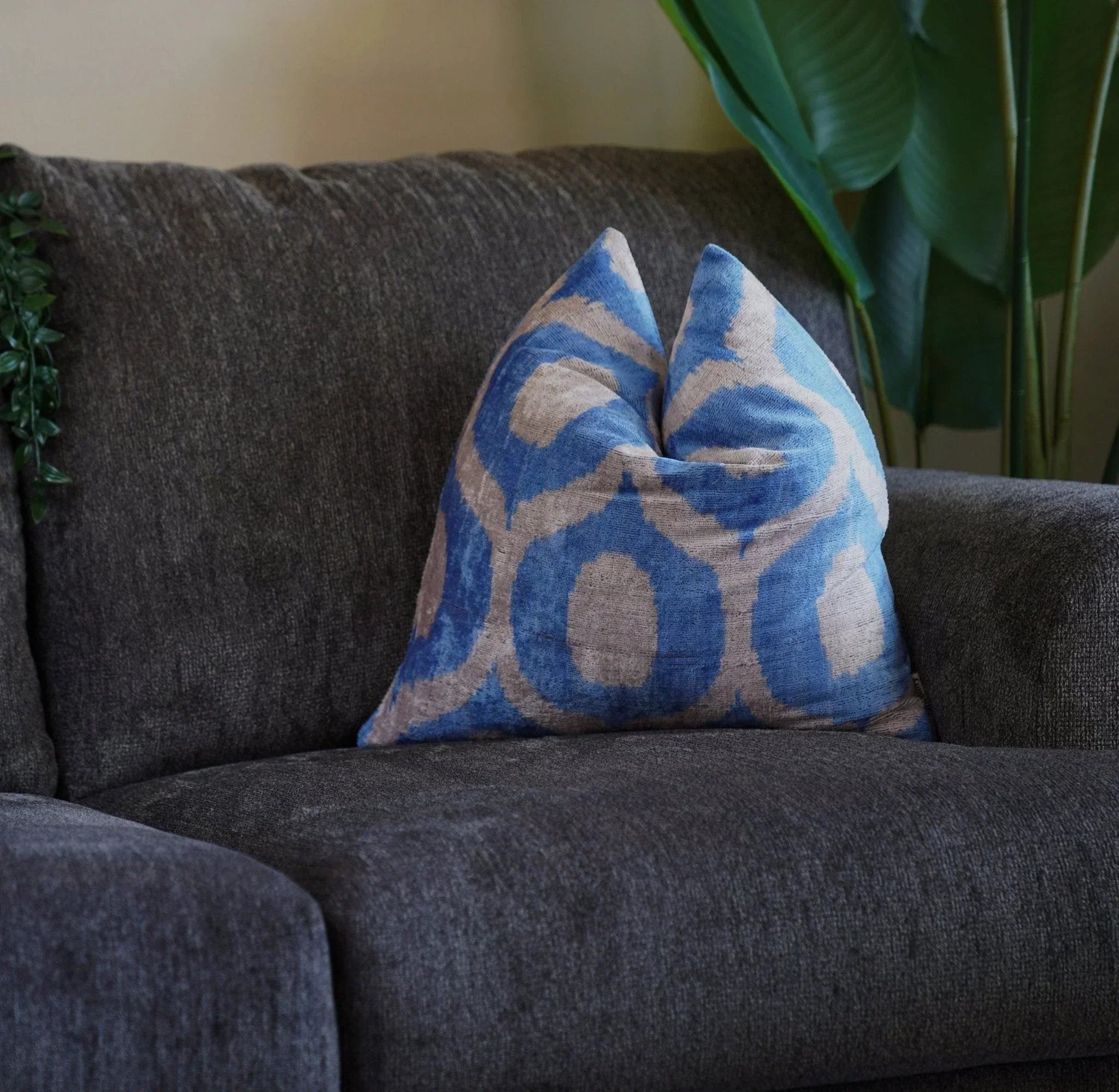 Canvello Handmade Throw Blue Pillows for Couch | X in (50 X Cm), side view - House Of Avana