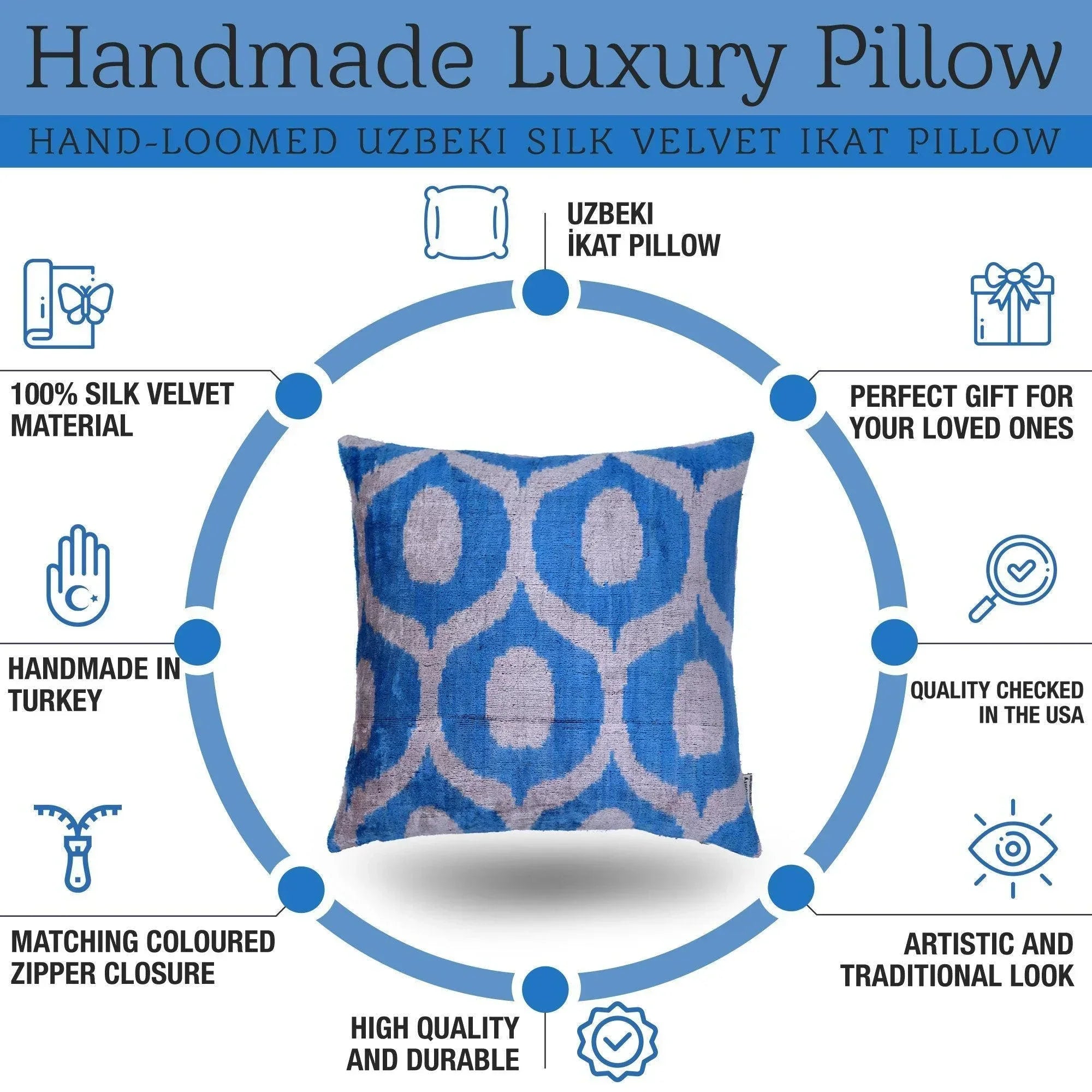 Canvello Handmade Throw Blue Pillows for Couch | X in (50 X Cm), angled view - House Of Avana