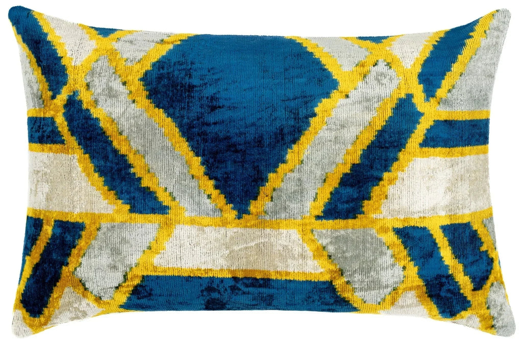Canvello Handmade Throw Pillow Cover & Feather Insert | Gold Blue Gray | Soft Throw Pillow| Luxury Decorative for Couch | 16 x 24 in Canvello