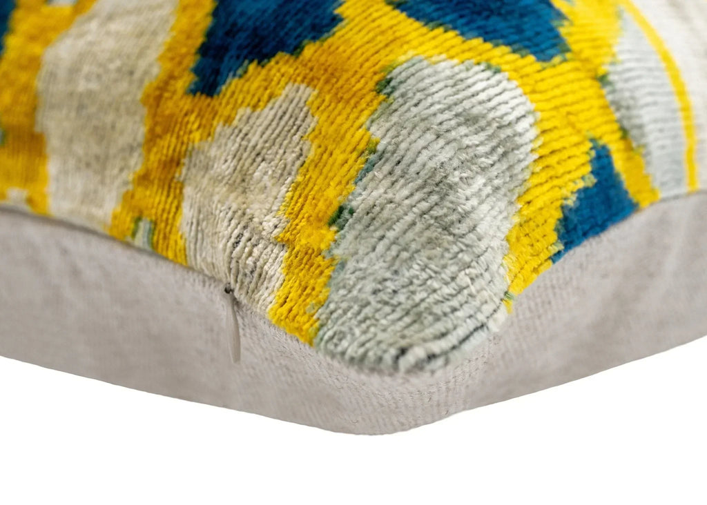 Canvello Handmade Throw Pillow Cover & Feather Insert | Gold Blue Gray | Soft Throw Pillow| Luxury Decorative for Couch | 16 x 24 in Canvello
