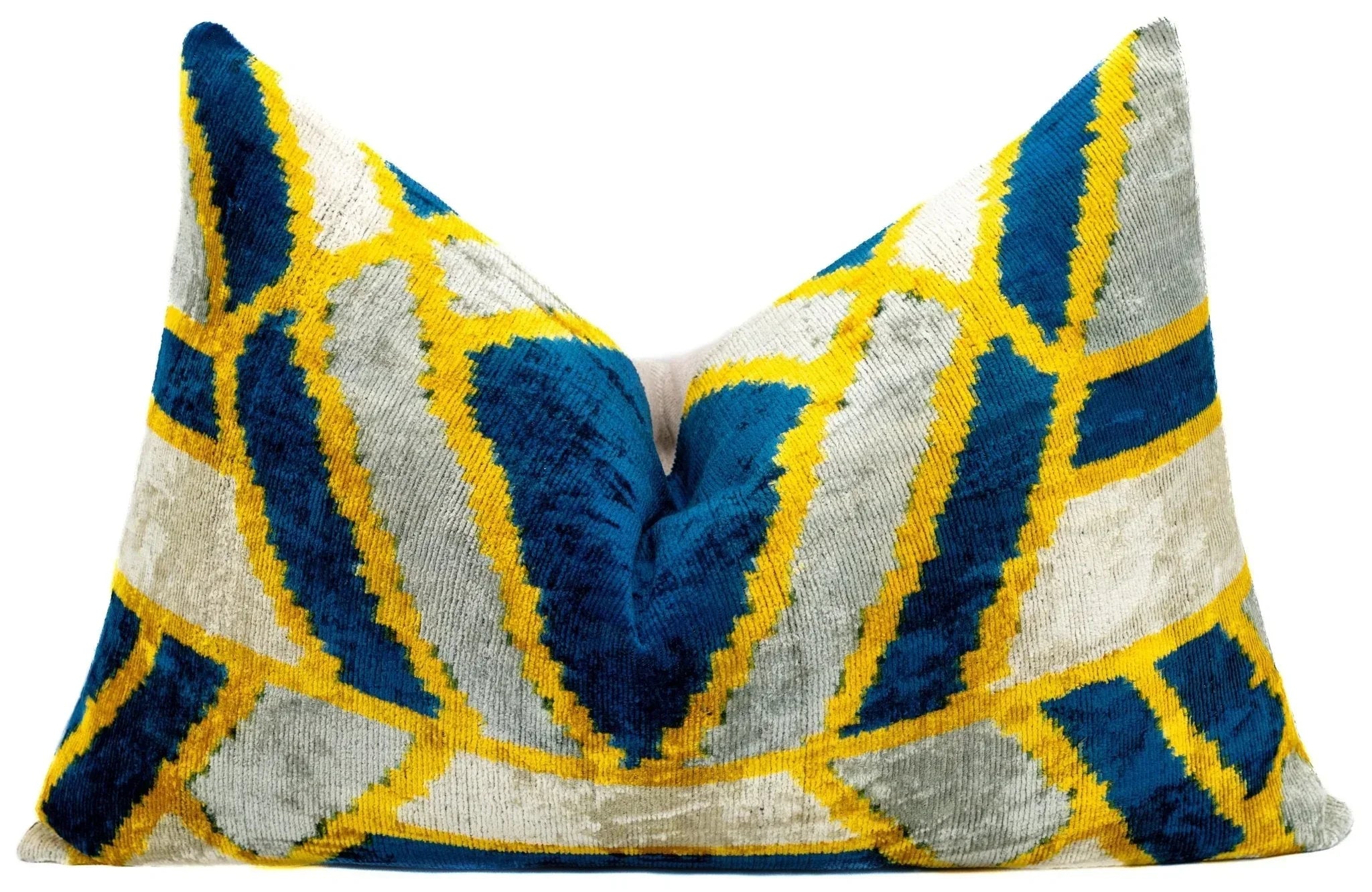 Canvello Handmade Throw Pillow Cover & Feather Insert | Gold Blue Gray | Soft Throw Pillow| Luxury Decorative for Couch | 16 x 24 in Canvello