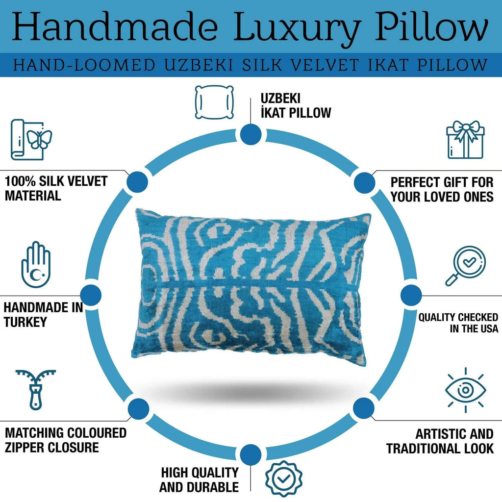 Canvello Handmade Tiger Print Blue Throw Pillows - 16x24 in, side view - House Of Avana
