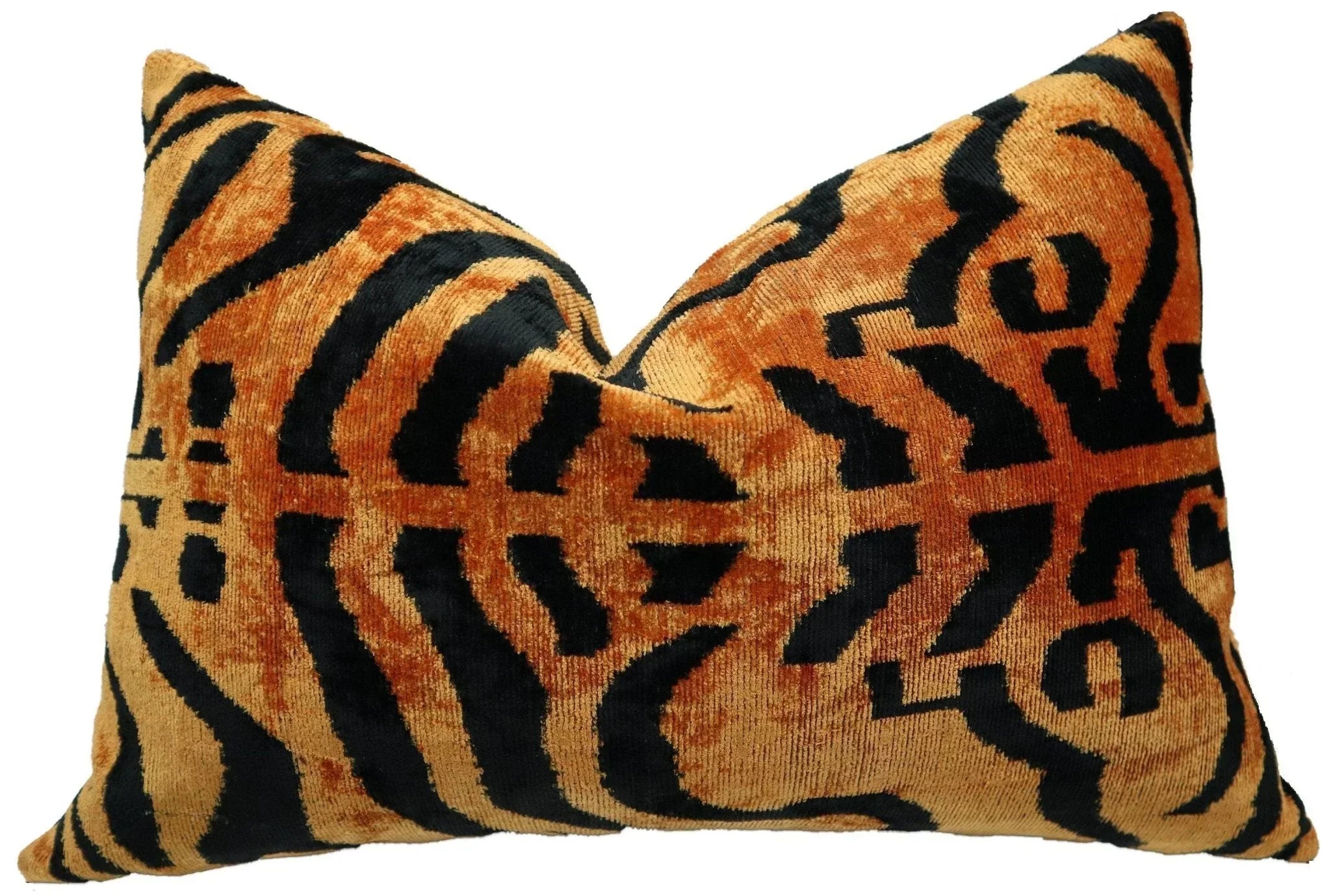 Canvello Handmade Tiger Print Velvet Throw Pillow with Down Insert - 16X24 in Canvello