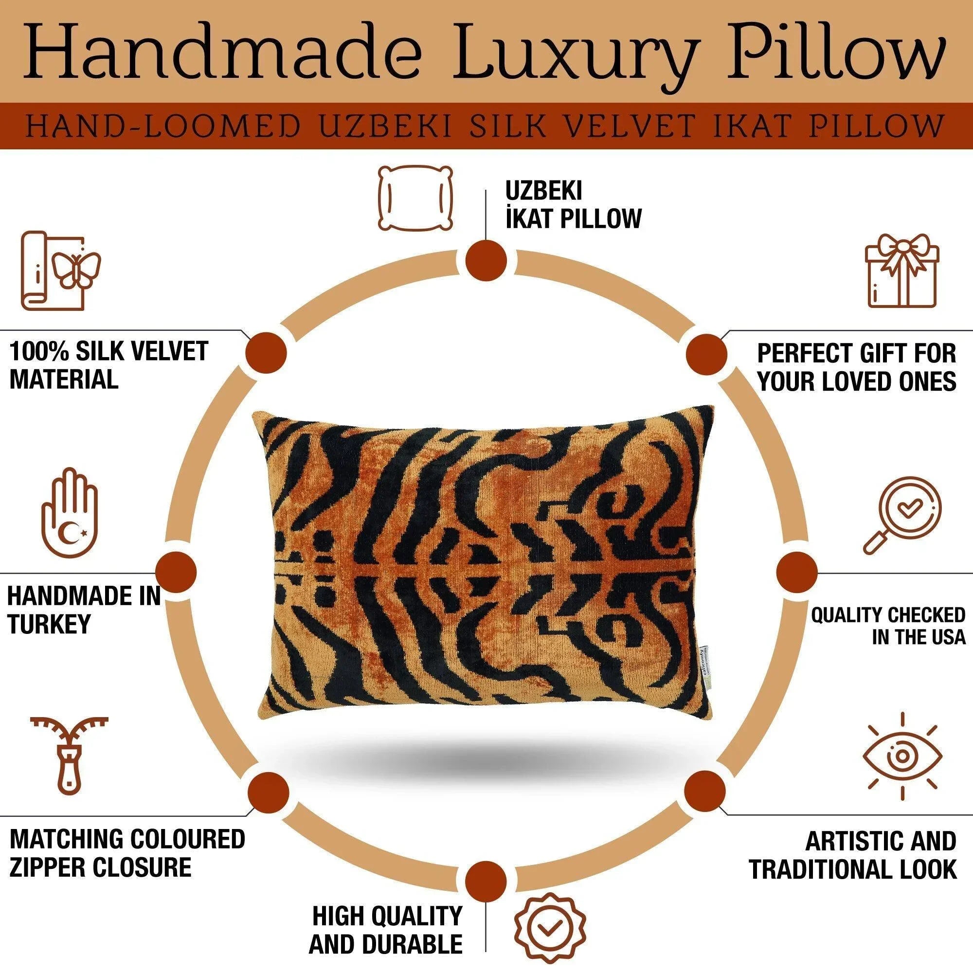 Canvello Handmade Tiger Print Velvet Throw Pillow with Down Insert - 16X24 in Canvello