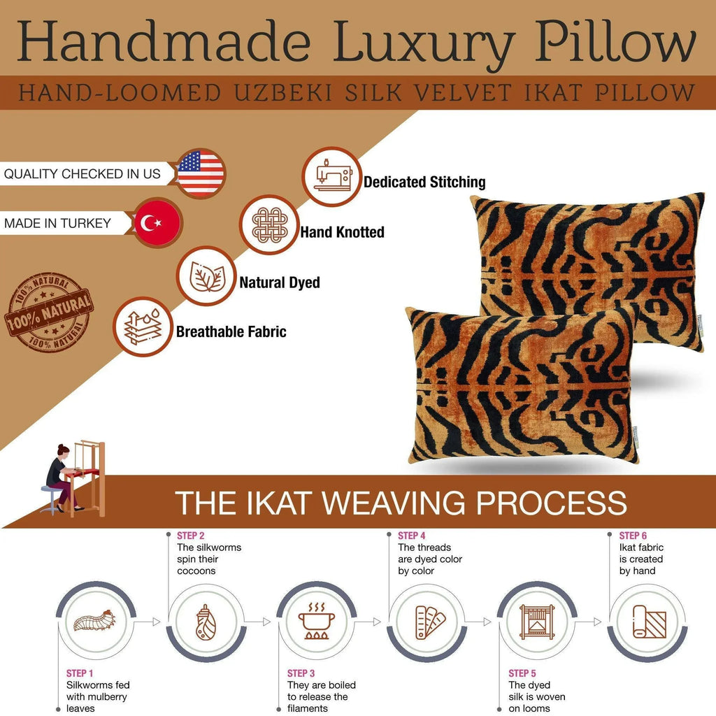 Canvello Handmade Tiger Print Velvet Throw Pillow with Down Insert - 16X24 in Canvello
