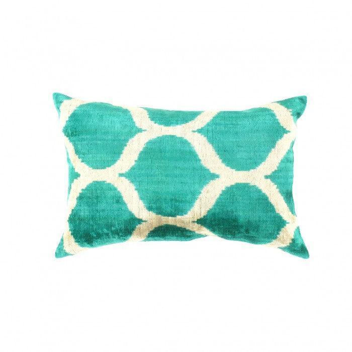 Canvello Handmade Turkish Silk Velvet Ikat Pillow - 16"x24", front view - House Of Avana