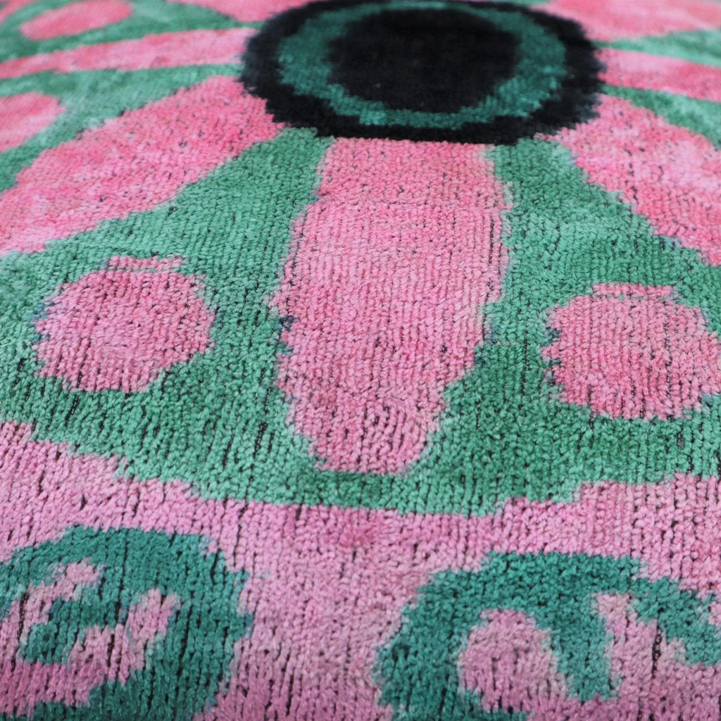 Canvello Handmade Velvet Green And Pink Pillow | 20 x 20 in (50 x 50 cm) Canvello