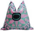 Canvello Handmade Velvet Green And Pink Pillow | 20 x 20 in (50 x 50 cm) Canvello