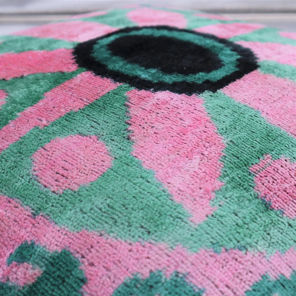 Canvello Handmade Velvet Green And Pink Pillow | 20 x 20 in (50 x 50 cm) Canvello
