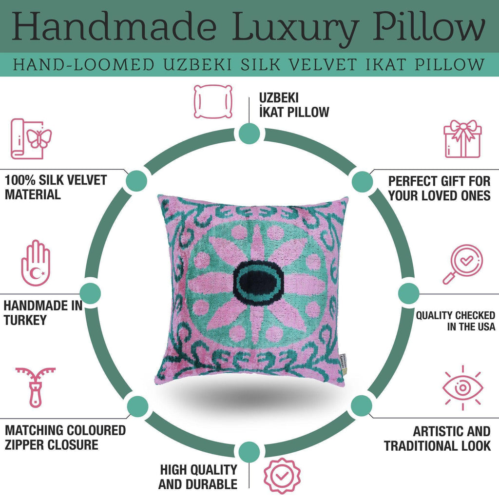 Canvello Handmade Velvet Green And Pink Pillow | 20 x 20 in (50 x 50 cm) Canvello