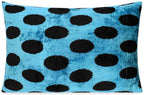 Canvello Handmade Velvet Lumbar Pillow in Blue and Black Polka Dot Design - High-Quality 16x24 Inch Decorative Accent with Premium Down Feather Insert Canvello