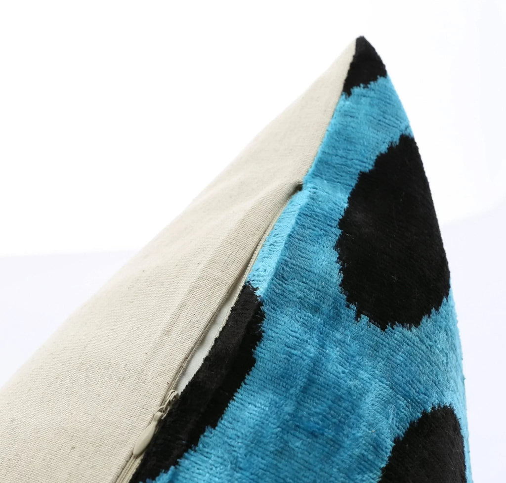 Canvello Handmade Velvet Lumbar Pillow in Blue and Black Polka Dot Design - High-Quality 16x24 Inch Decorative Accent with Premium Down Feather Insert Canvello