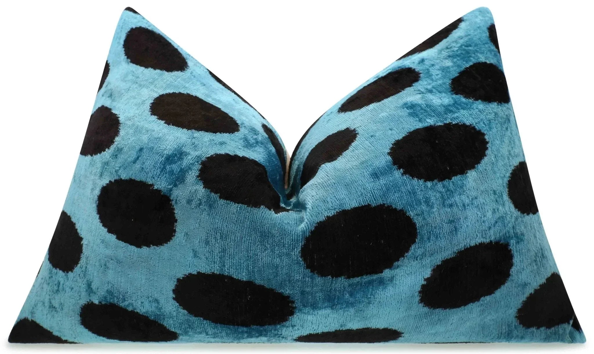 Canvello Handmade Velvet Lumbar Pillow in Blue and Black Polka Dot Design - High-Quality 16x24 Inch Decorative Accent with Premium Down Feather Insert Canvello