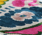 Canvello Handmade Velvet Lumbar Pillow in Bright Pink, Teal, and Yellow Floral Ikat Design -... - House Of Avana