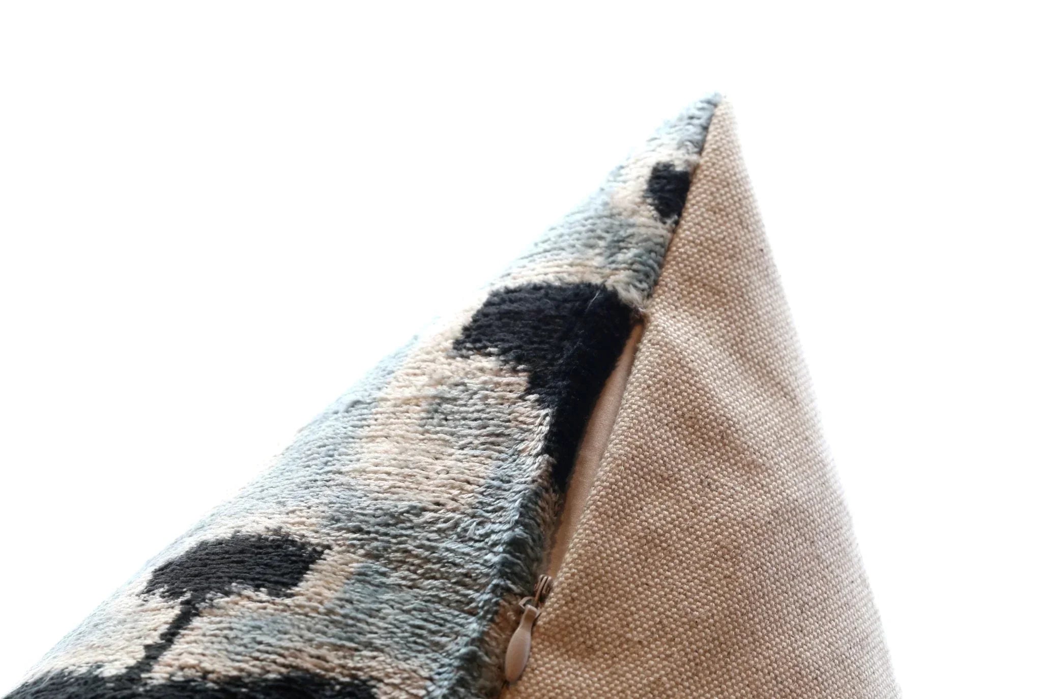 Canvello Handmade Velvet Lumbar Pillow in Gray and Black Ikat Design - High-Quality 16x24 Inch Decorative Accent with Premium Down Feather Insert for Sofas, Couches, and Interior Design Canvello