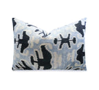 Canvello Handmade Velvet Lumbar Pillow in Gray and Black Ikat Design - High-Quality 16x24 Inch Decorative Accent with Premium Down Feather Insert for Sofas, Couches, and Interior Design Canvello