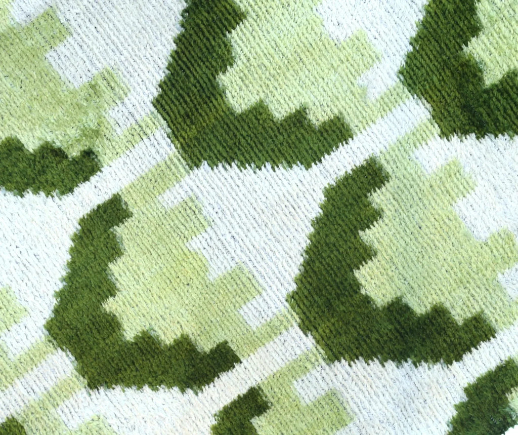 Canvello Handmade Velvet Lumbar Pillow in Green and Cream Ikat Design - High-Quality Decorative Accent with Premium Down Feather Insert Canvello