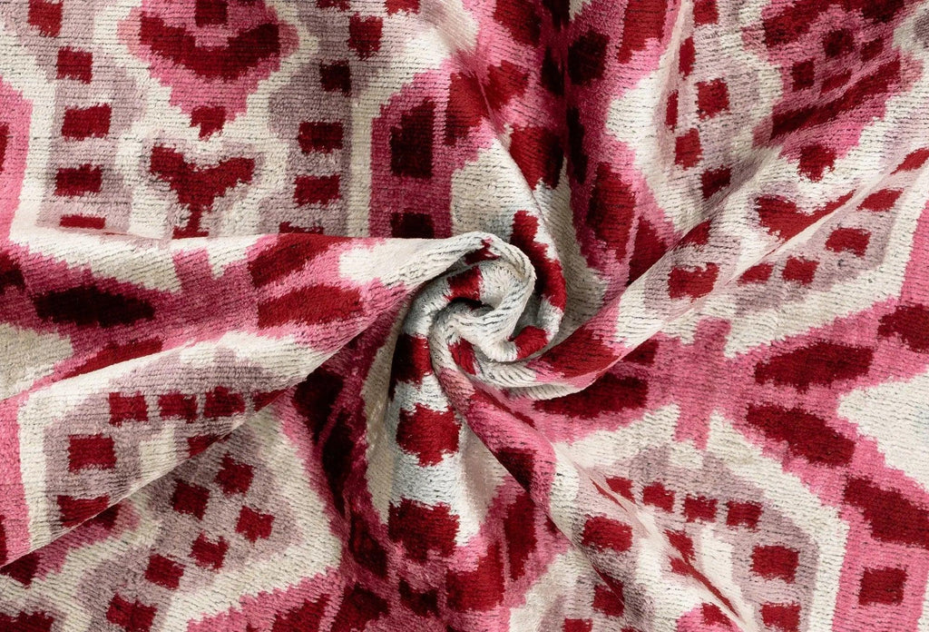 Canvello Handmade Velvet Throw Pillow with Red and Pink Ikat Design - High-Quality 20x20 Inch Decorative Accent with Premium Down Feather Canvello