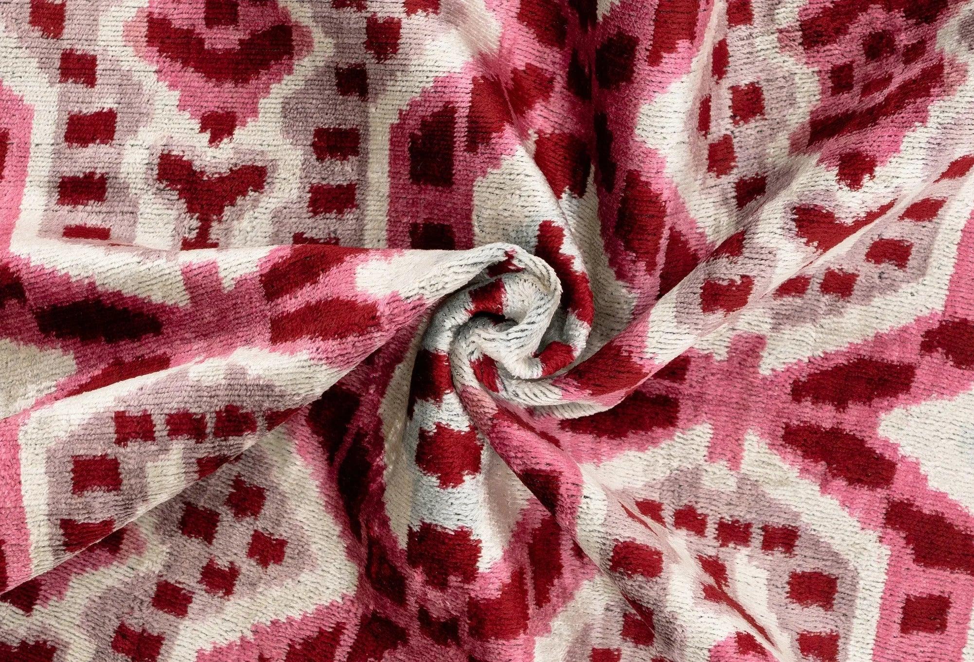 Canvello Handmade Velvet Throw Pillow with Red and Pink Ikat Design - High-Quality 20x20 Inch Decorative Accent with Premium Down Feather Canvello