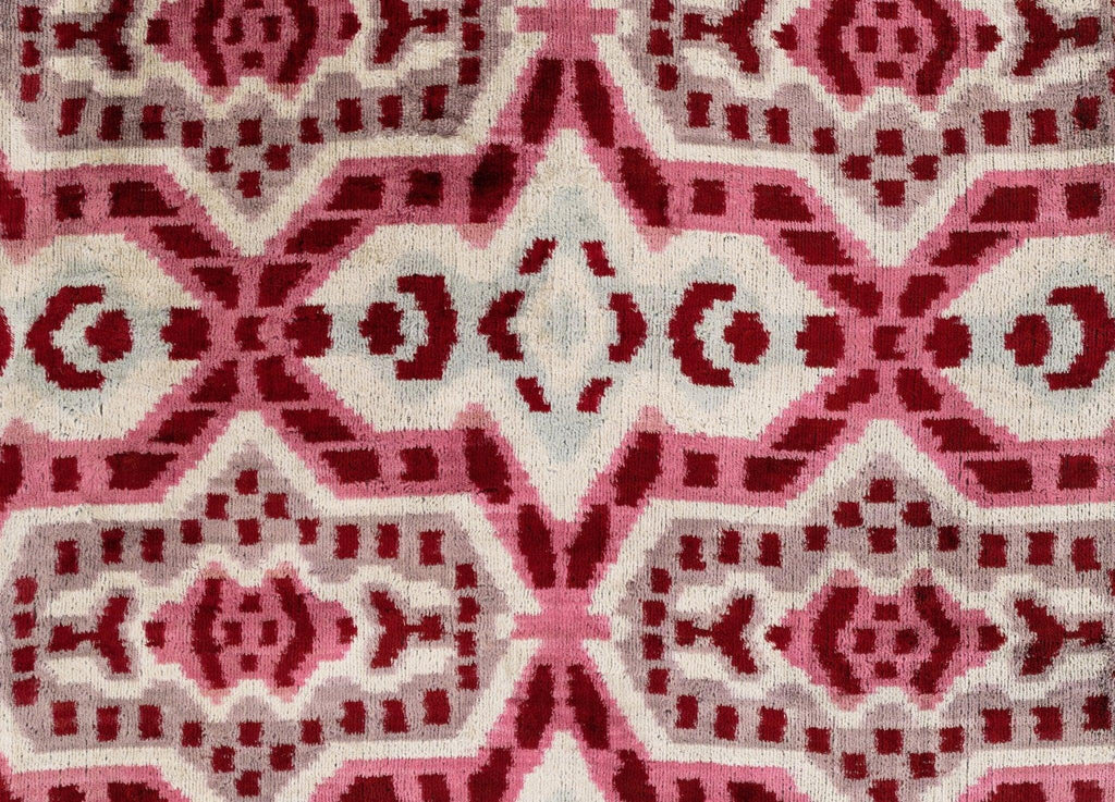 Canvello Handmade Velvet Throw Pillow with Red and Pink Ikat Design - High-Quality 20x20 Inch Decorative Accent with Premium Down Feather Canvello
