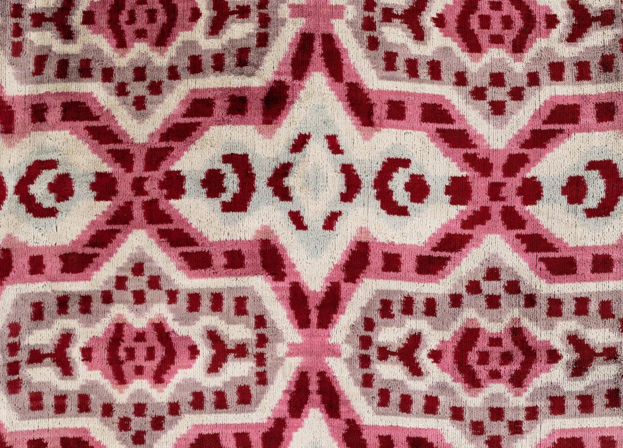 Canvello Handmade Velvet Throw Pillow with Red and Pink Ikat Design - High-Quality 20x20 Inch Decorative Accent with Premium Down Feather Canvello