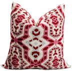 Canvello Handmade Velvet Throw Pillow with Red and Pink Ikat Design - High-Quality 20x20 Inch Decorative Accent with Premium Down Feather Canvello