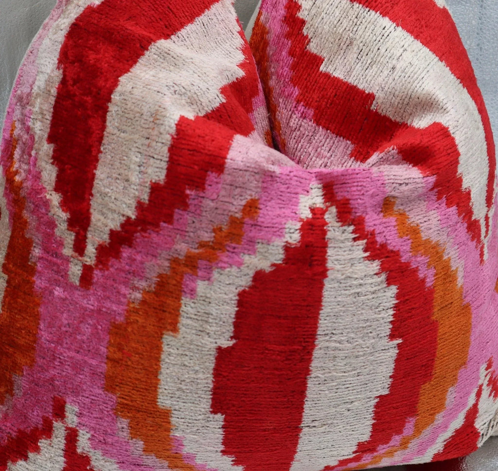Canvello Invisible Zipper Silk Velvet Pink Red Throw Pillows - 20x20 in Canvello