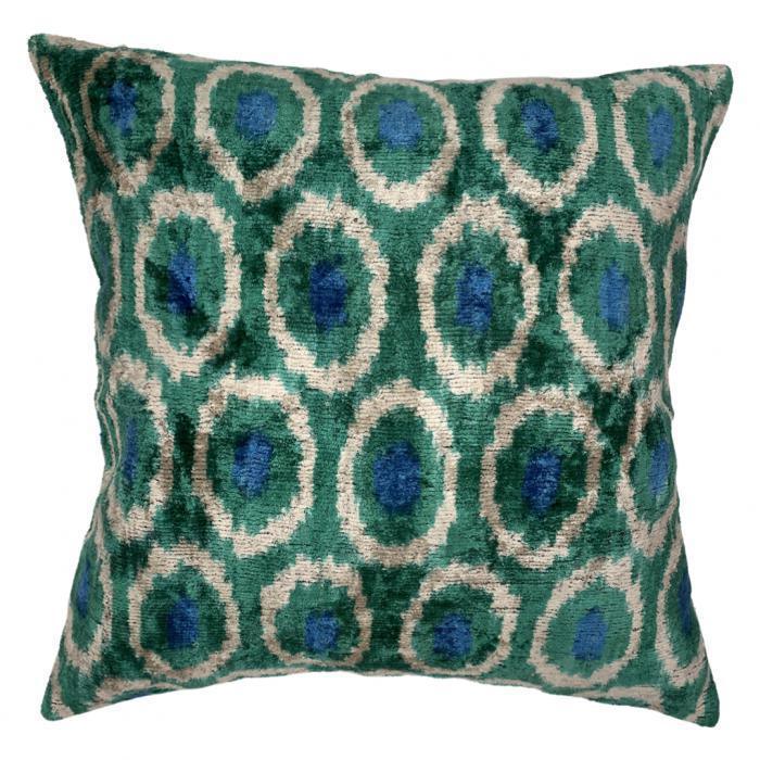 Canvello Light Blue Velvet Ikat Pillow - 16'' X 16'' Canvello