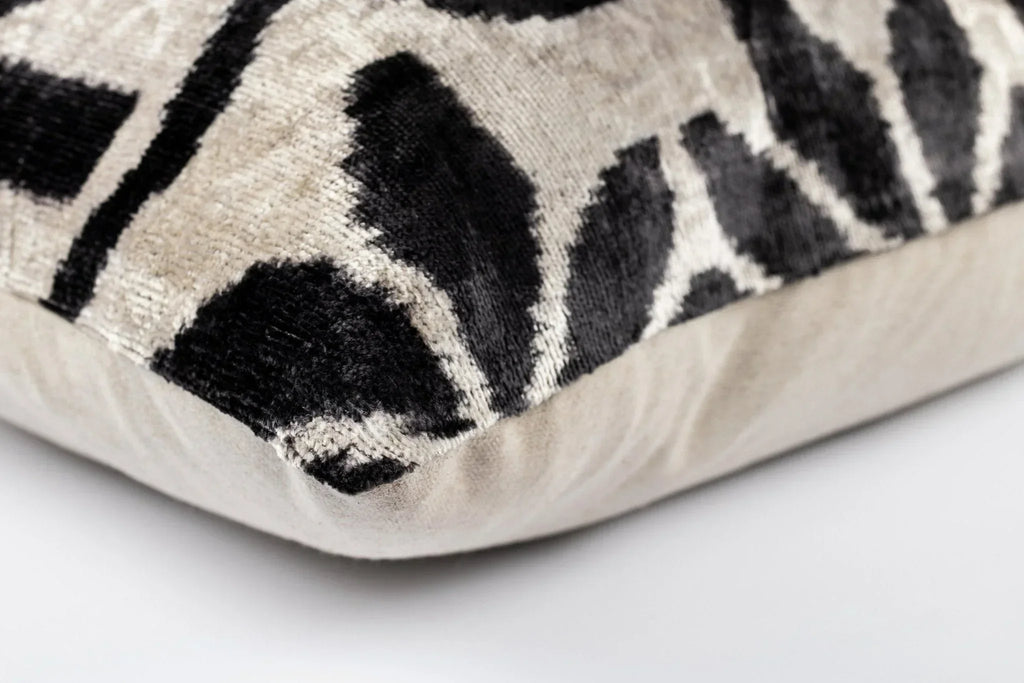 Canvello Luxurious 16x24 Handmade Velvet Silk Pillow with Premium Down Feather Insert -  Black and White Geometric Canvello
