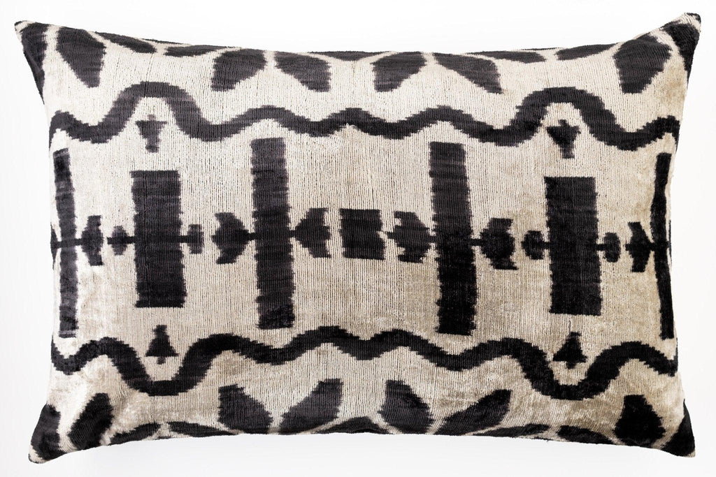 Canvello Luxurious 16x24 Handmade Velvet Silk Pillow with Premium Down Feather Insert -  Black and White Geometric Canvello