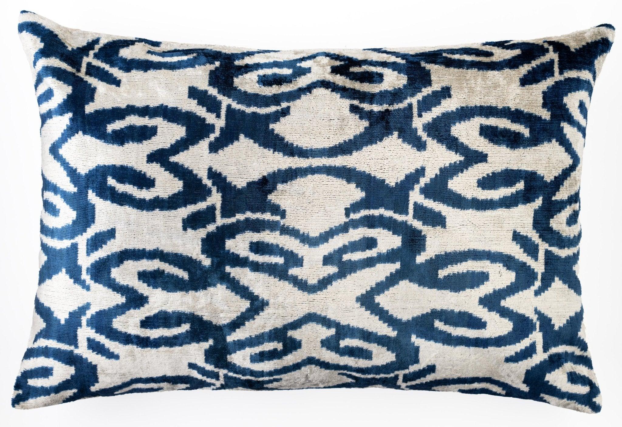 Canvello Luxurious 16x24 Handmade Velvet Silk Pillow with Premium Down Feather Insert - Blue Geometric,... - House Of Avana