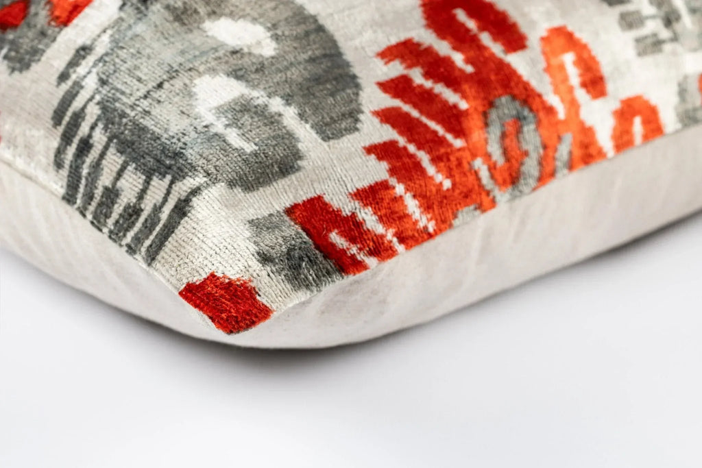 Canvello Luxurious 16x24 Handmade Velvet Silk Pillow with Premium Down Feather Insert -  Gray Orange Geometric Canvello