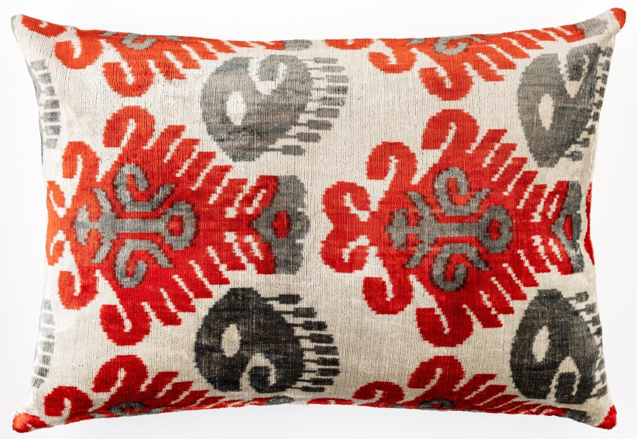 Canvello Luxurious 16x24 Handmade Velvet Silk Pillow with Premium Down Feather Insert -  Gray Orange Geometric Canvello